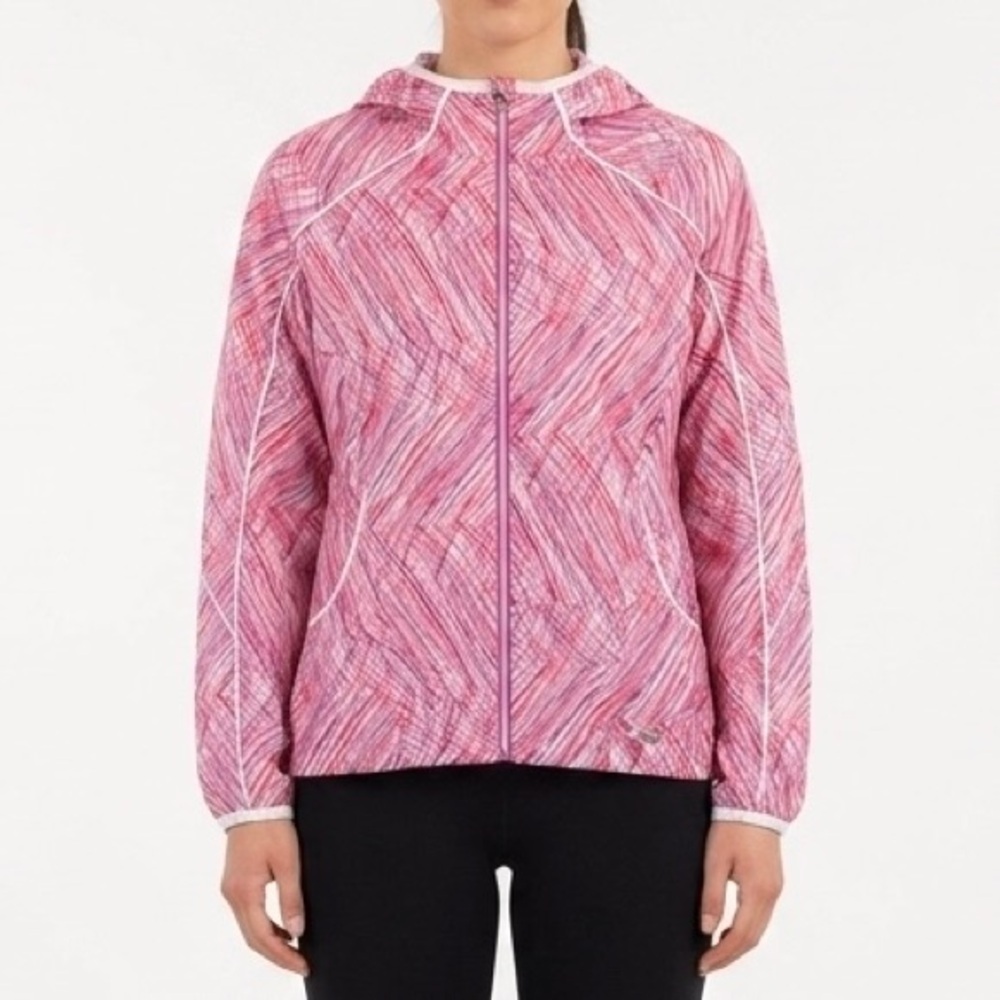 SUNICE Pink Abstract Print Packable Wind Breaker Shell Full Zip Jacket Gorpcore